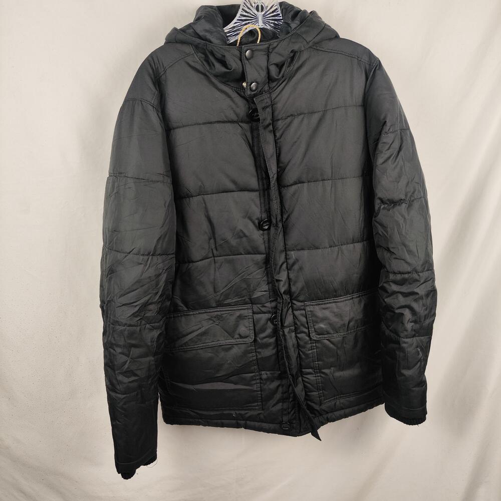 Old Navy Jacket Mens Small Black Hooded Puffer Full Zip Quilted Winter Coat